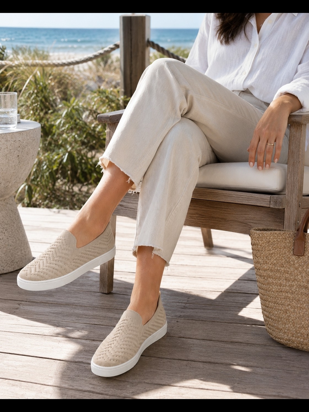White Mountain Women's Beige Slip-On Knit Sneaker